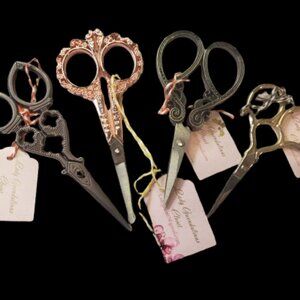 Lot 4 Fancy Needlework Scissors Embroidery Sewing Historical Reenactor Crafts C